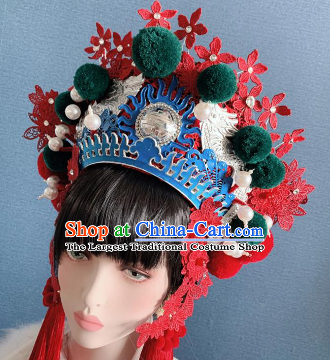 Traditional Chinese Deluxe Red Lace Phoenix Coronet Hair Accessories Halloween Stage Show Headdress for Women