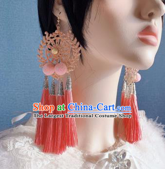 Traditional Chinese Deluxe Pink Tassel Ear Accessories Halloween Stage Show Earrings for Women