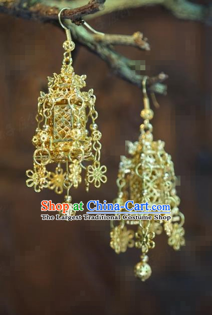 Traditional Chinese Handmade Court Golden Balls Ear Accessories Ancient Princess Earrings for Women