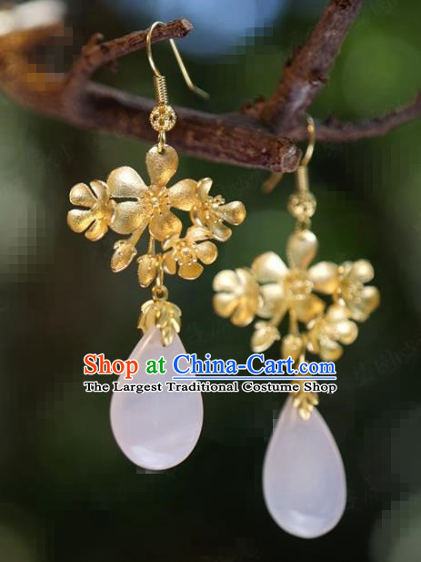 Traditional Chinese Handmade Court Golden Flowers Ear Accessories Ancient Princess Earrings for Women