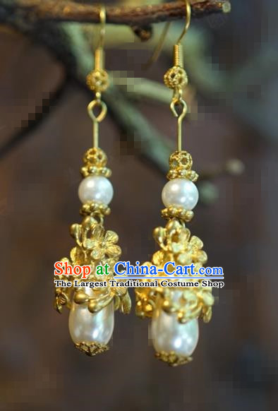 Traditional Chinese Handmade Court Golden Plum Ear Accessories Ancient Princess Earrings for Women