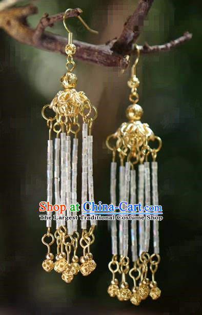 Traditional Chinese Handmade Court White Beads Tassel Ear Accessories Ancient Princess Earrings for Women