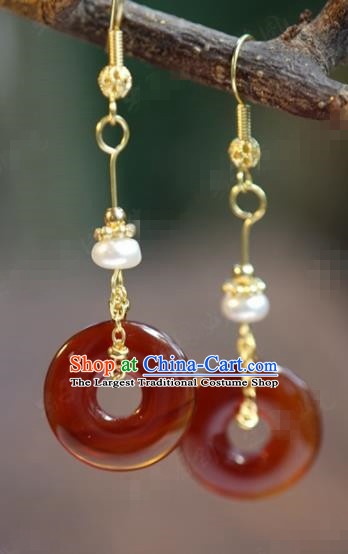Traditional Chinese Handmade Court Agate Ring Ear Accessories Ancient Princess Earrings for Women