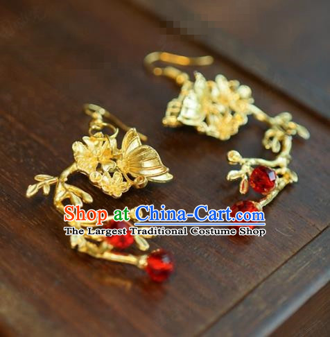 Traditional Chinese Handmade Court Golden Butterfly Ear Accessories Ancient Princess Earrings for Women