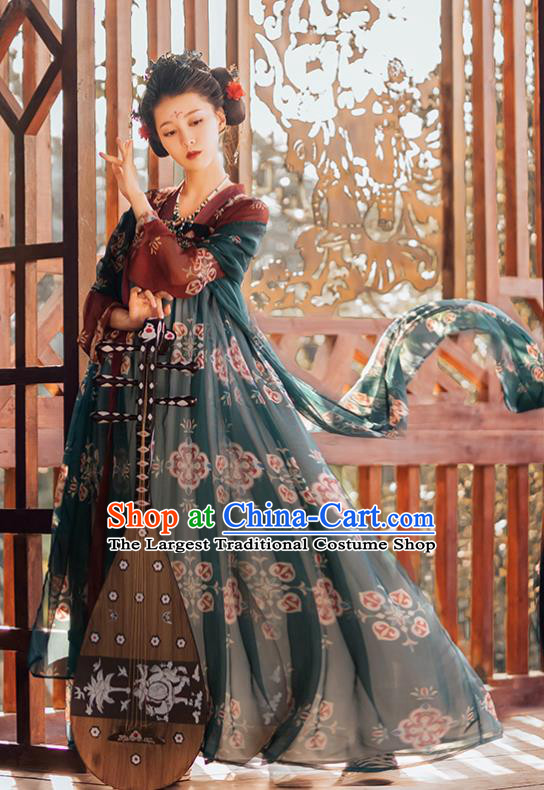 Traditional Chinese Tang Dynasty Palace Princess Replica Costumes Ancient Court Consort Green Hanfu Dress for Women