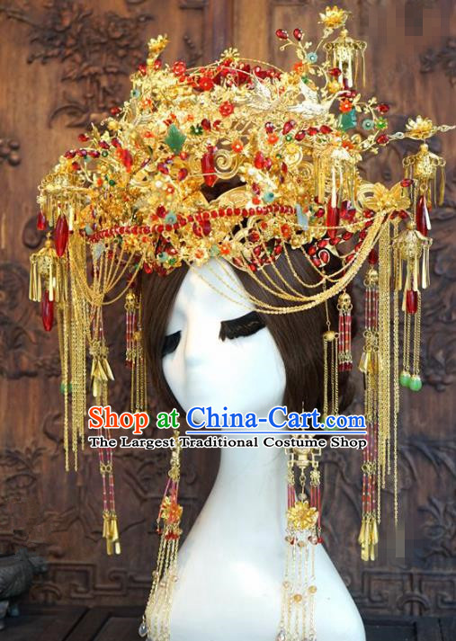 Traditional Chinese Wedding Luxury Phoenix Coronet Hair Accessories Ancient Bride Tassel Hairpins Complete Set for Women