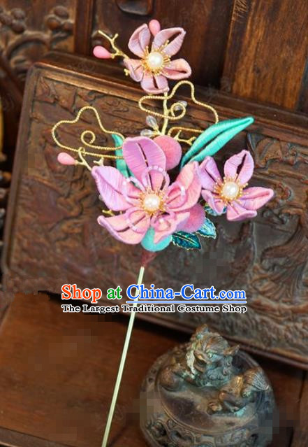 Traditional Chinese Ancient Bride Pink Flower Hair Clip Hanfu Court Queen Hairpins Handmade Hair Accessories for Women