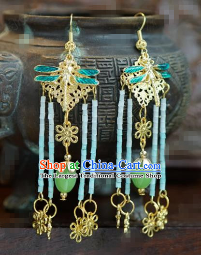 Traditional Chinese Handmade Court Dragonfly Tassel Ear Accessories Ancient Princess Earrings for Women