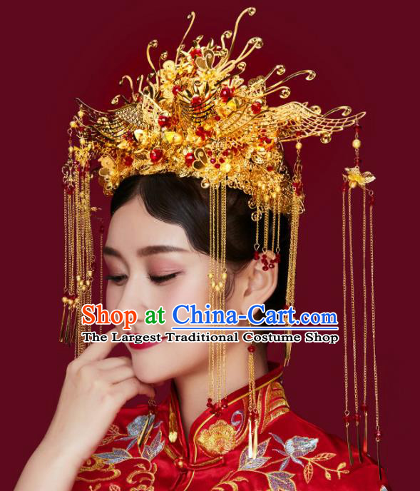 Traditional Chinese Wedding Phoenix Coronet Luxury Hair Accessories Ancient Bride Hairpins Complete Set for Women