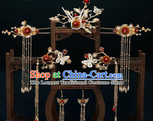 Traditional Chinese Wedding Hair Accessories Ancient Bride Tassel Hairpins Complete Set for Women