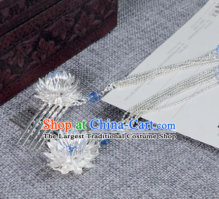 Traditional Chinese Ancient Hanfu White Flower Tassel Hair Combs Court Queen Hairpins Handmade Hair Accessories for Women