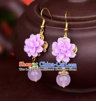 Traditional Chinese Handmade Court Ear Accessories Classical Pink Flower Earrings for Women