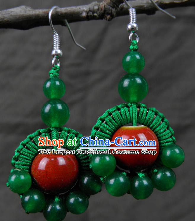 Traditional Chinese Classical Green Beads Earrings Handmade Court Ear Accessories for Women