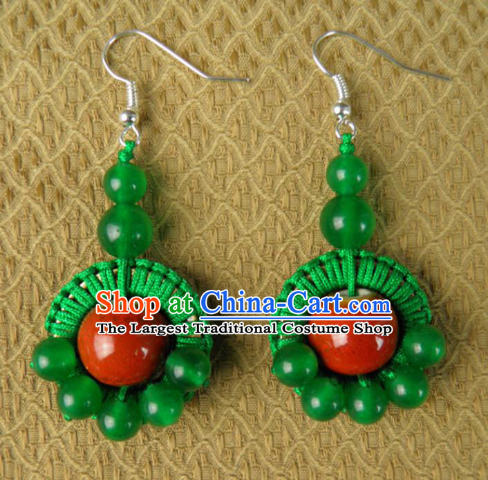 Traditional Chinese Classical Green Beads Earrings Handmade Court Ear Accessories for Women