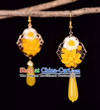 Traditional Chinese Classical Yellow Flower Earrings Handmade Court Ear Accessories for Women