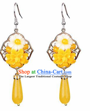 Traditional Chinese Classical Yellow Flower Earrings Handmade Court Ear Accessories for Women