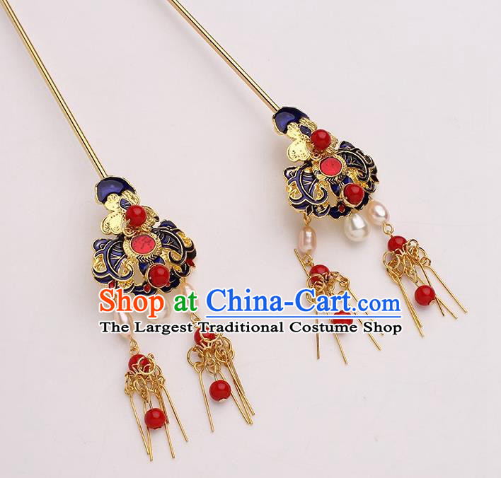 Traditional Chinese Hanfu Blueing Hair Clip Ancient Court Queen Hairpins Handmade Hair Accessories for Women