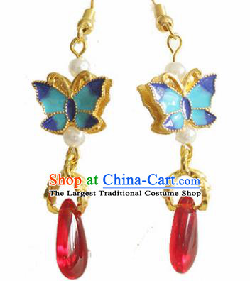 Traditional Chinese Handmade Court Ear Accessories Classical Blueing Butterfly Earrings for Women