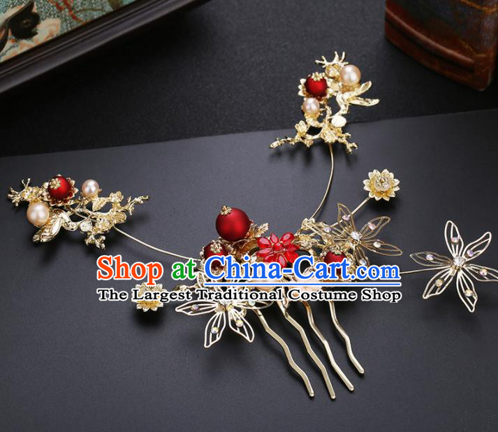 Traditional Chinese Wedding Hair Comb Handmade Ancient Bride Hairpins Hair Accessories Complete Set