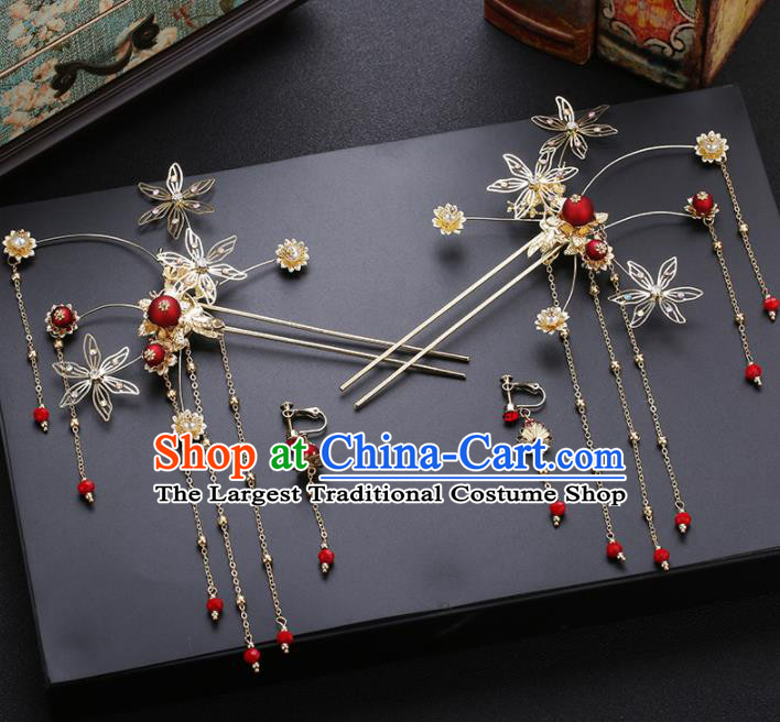 Traditional Chinese Wedding Hair Comb Handmade Ancient Bride Hairpins Hair Accessories Complete Set