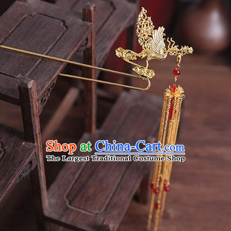 Traditional Chinese Hanfu Golden Phoenix Tassel Hair Clip Ancient Court Queen Hairpins Handmade Hair Accessories for Women