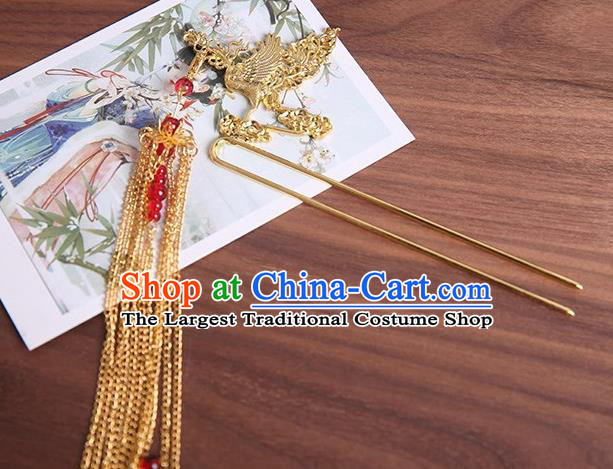 Traditional Chinese Hanfu Golden Phoenix Tassel Hair Clip Ancient Court Queen Hairpins Handmade Hair Accessories for Women