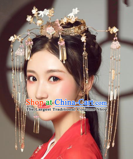 Traditional Chinese Wedding Court Tassel Phoenix Coronet Hair Accessories Ancient Bride Tassel Hairpins Complete Set