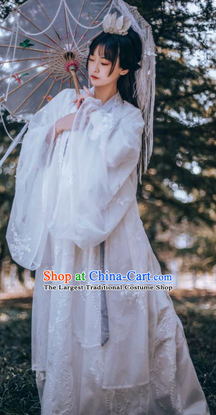 Traditional Chinese Tang Dynasty Court Princess Replica Costumes Ancient Apsaras White Hanfu Dress for Women