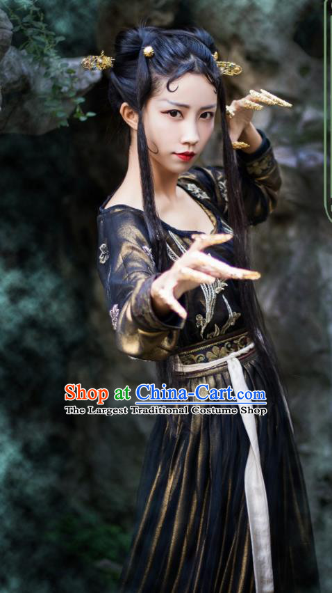 Traditional Chinese Tang Dynasty Princess Replica Costumes Ancient Apsaras Peri Black Hanfu Dress for Women