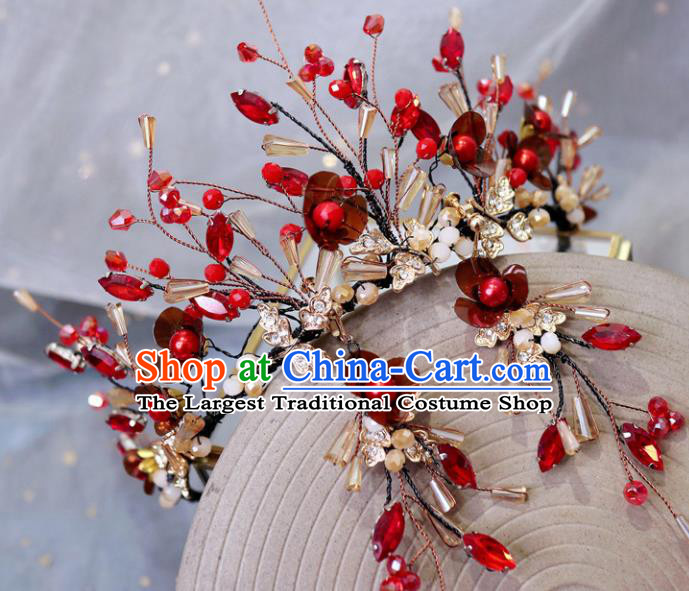 Handmade Baroque Princess Red Flowers Royal Crown Children Hair Clasp Hair Accessories for Kids