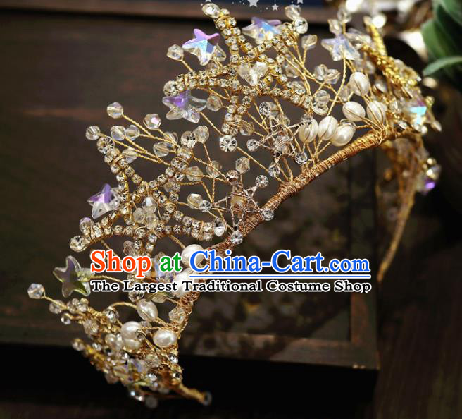 Handmade Baroque Princess Beads Stars Royal Crown Children Hair Clasp Hair Accessories for Kids