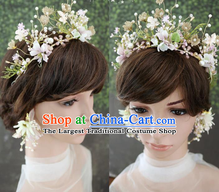 Handmade Baroque Princess Lilac Flowers Royal Crown Children Hair Clasp Hair Accessories for Kids