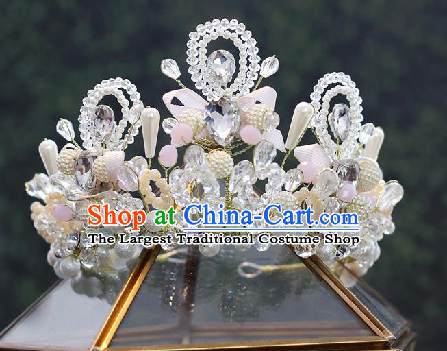 Handmade Baroque Princess Pearls Pink Bowkont Royal Crown Children Hair Clasp Hair Accessories for Kids