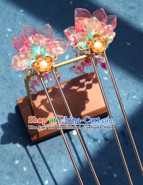 Traditional Chinese Hanfu Pink Lotus Tassel Hair Clip Ancient Court Princess Hairpins Hair Accessories for Kids