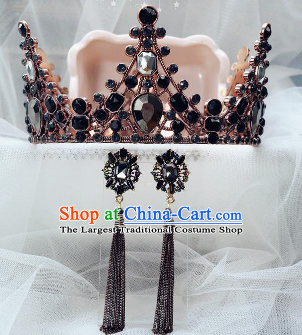Handmade Baroque Princess Black Stone Royal Crown Children Hair Accessories for Kids