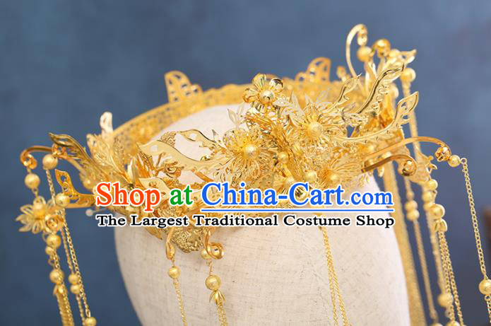 Traditional Chinese Wedding Tassel Phoenix Coronet Handmade Ancient Bride Hairpins Hair Accessories Complete Set