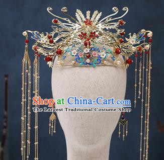 Traditional Chinese Wedding Golden Phoenix Coronet Handmade Ancient Bride Hairpins Hair Accessories Complete Set