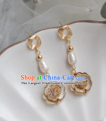 Traditional Chinese Classical Pearls Earrings Handmade Court Golden Ear Accessories for Women