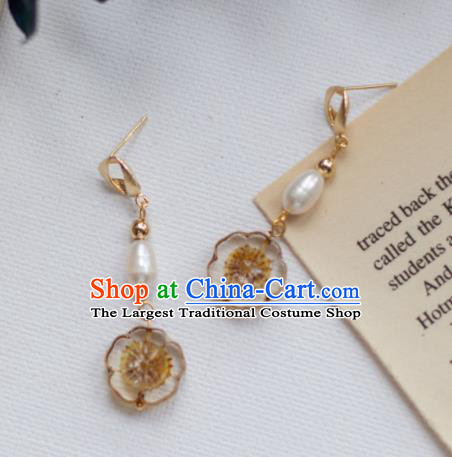 Traditional Chinese Classical Pearls Earrings Handmade Court Golden Ear Accessories for Women