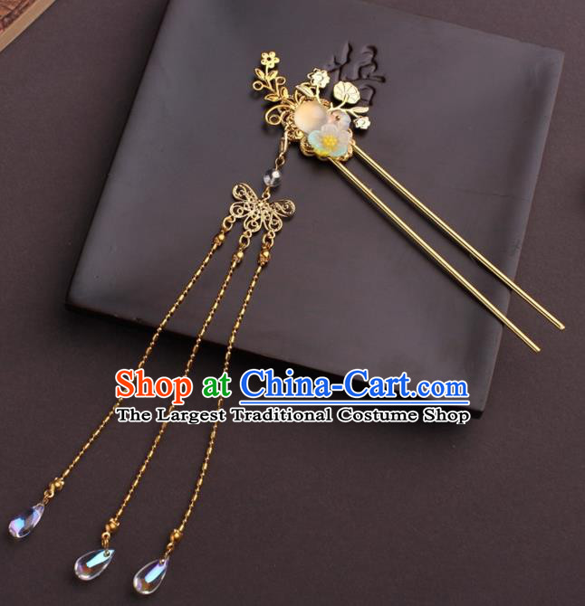 Traditional Chinese Hanfu Golden Flowers Tassel Hair Clip Ancient Court Princess Hairpins Handmade Hair Accessories for Women