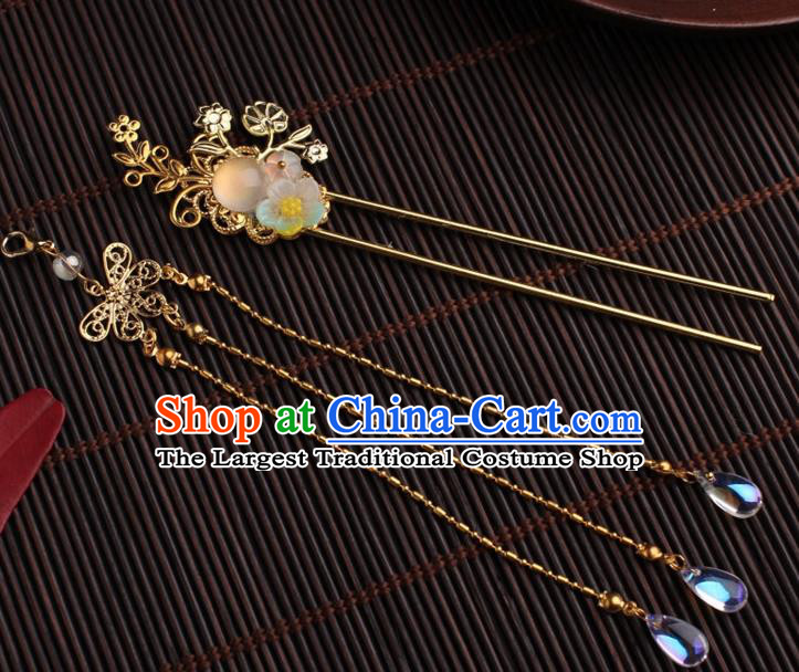 Traditional Chinese Hanfu Golden Flowers Tassel Hair Clip Ancient Court Princess Hairpins Handmade Hair Accessories for Women