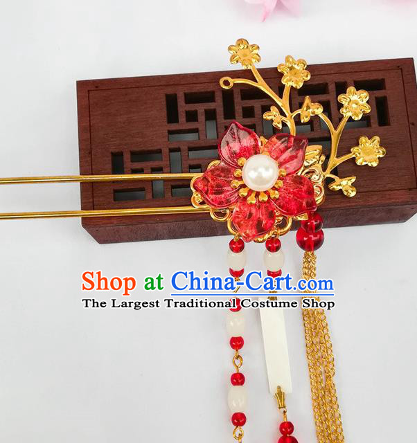 Traditional Chinese Hanfu Red Plum Hair Clip Ancient Court Princess Hairpins Hair Accessories for Women