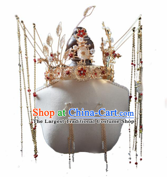 Traditional Chinese Handmade Tassel Phoenix Coronet Ancient Wedding Bride Hairpins Hair Accessories for Women