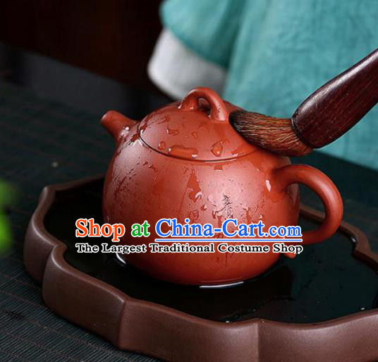 Traditional Chinese Handmade Zisha Teapot Dark Red Enameled Pottery Teapot