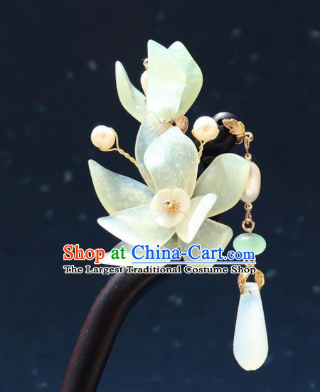 Traditional Chinese Hanfu Green Lotus Ebony Hair Clip Ancient Court Princess Hairpins Hair Accessories for Kids