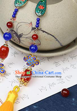 Traditional Chinese Handmade Yellow Tassel Blueing Brooch Hanfu Breastpin Jewelry Accessories for Women