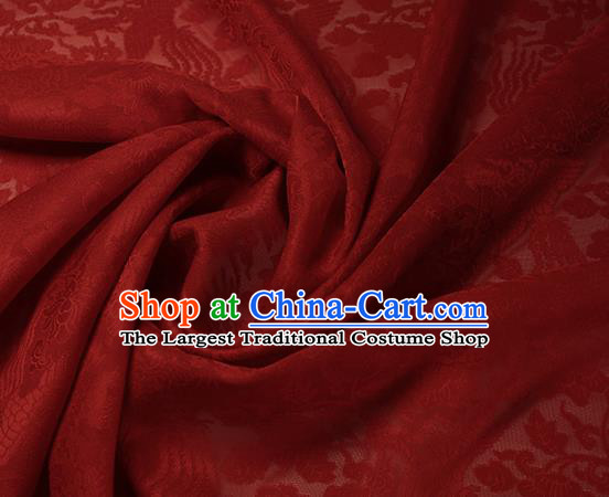Traditional Chinese Classical Phoenix Flowers Pattern Red Silk Fabric Ancient Hanfu Dress Silk Cloth