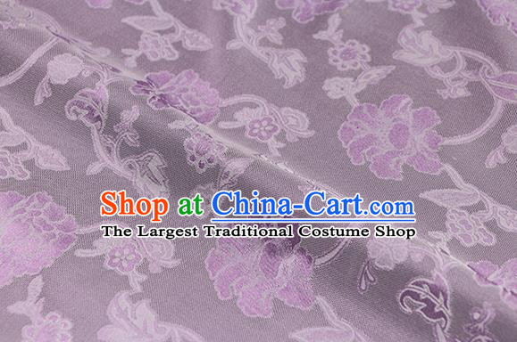 Traditional Chinese Classical Twine Peony Pattern Purple Silk Fabric Ancient Hanfu Dress Silk Cloth