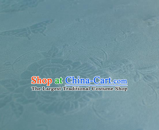 Traditional Chinese Classical Peony Butterfly Pattern Green Silk Fabric Ancient Hanfu Dress Silk Cloth