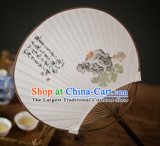 Traditional Chinese Handmade Paper Palace Fans Ink Painting Stone Fans